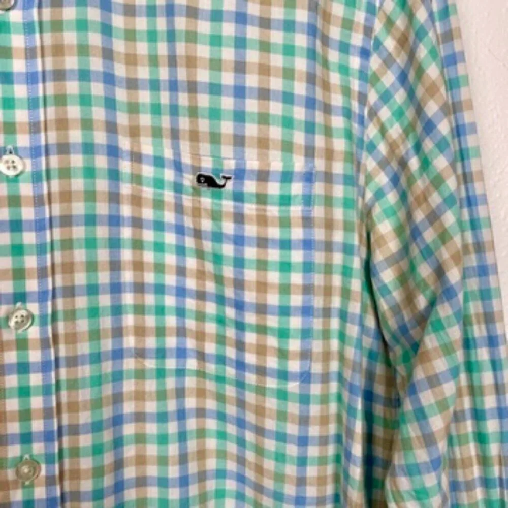 Banana Republic and Vineyard Vines Men's Button Down Plaid Slim Fit Bundle Sz: M